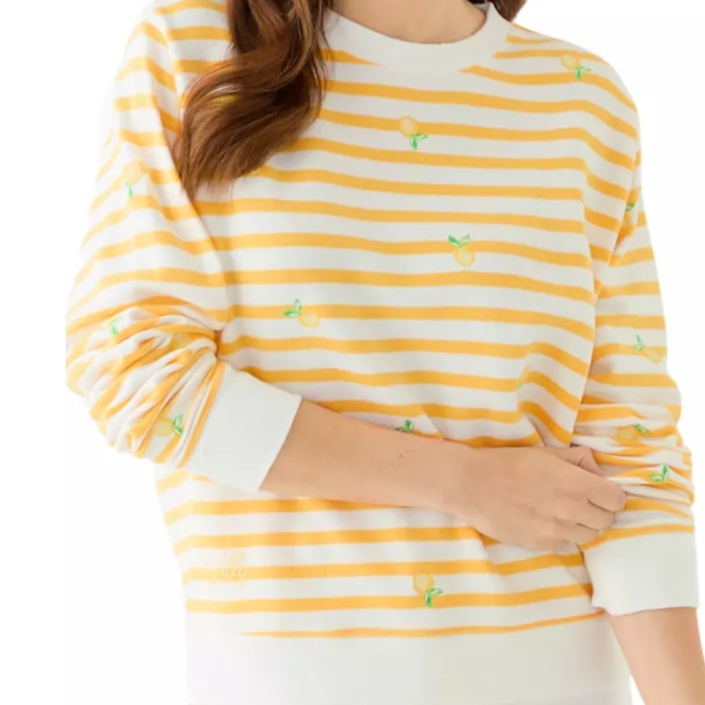 Lilly Pulitzer Lemon Embroidered Yellow and White Striped Sweatshirt
